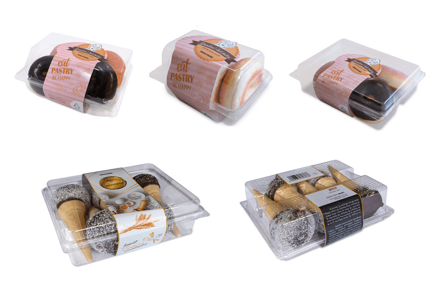 SISTEMA DE ETIQUETADO FULL WRAP PARA PRODUCTOS PANADEROS EN RECIPIENTES CON TAPA